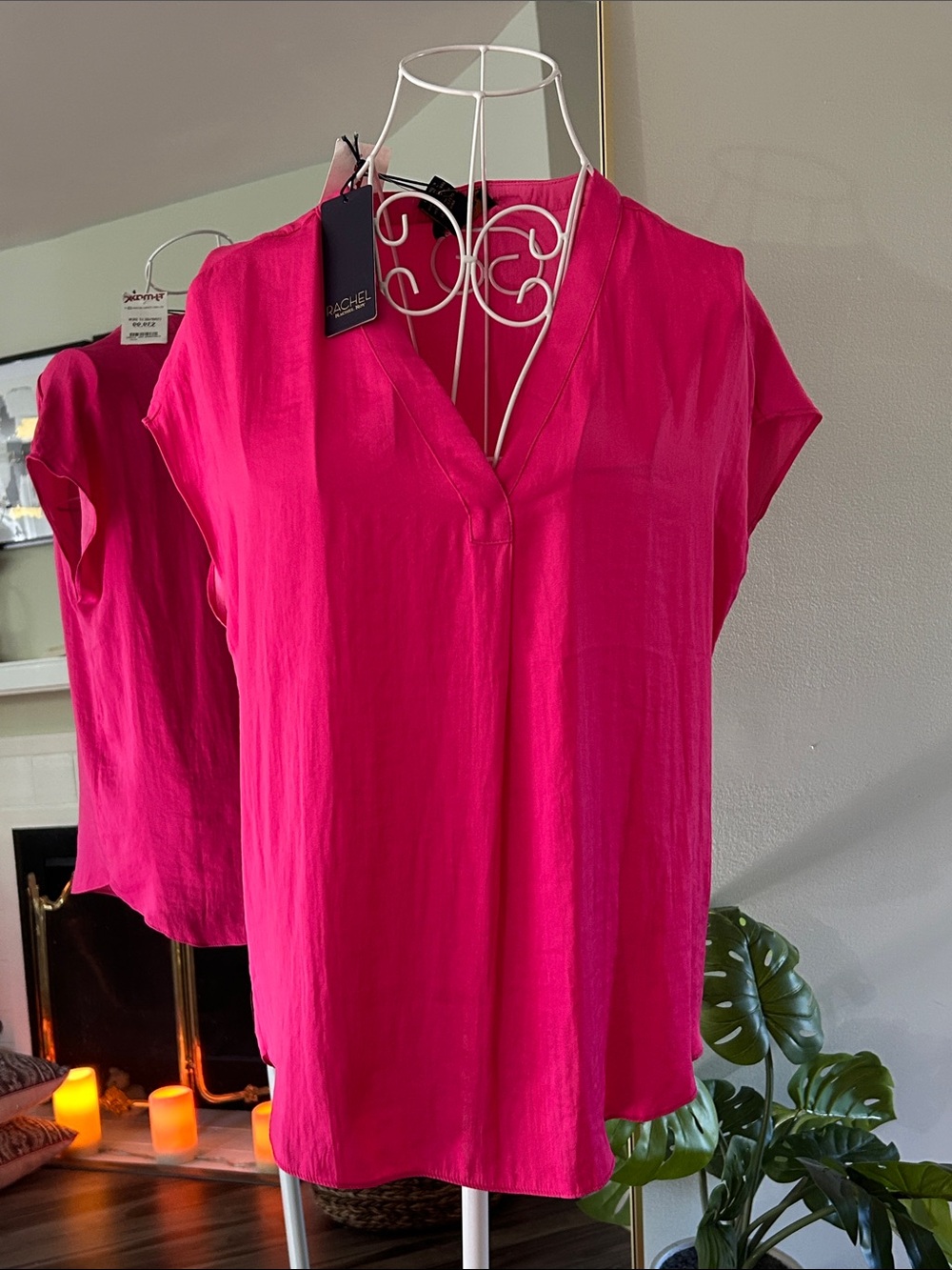 Rachel Fuchsia V-Neck Short Sleeve Blouse